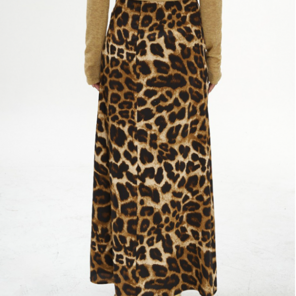 Leopard Print High Waist Long Skirt Pleated Skirt